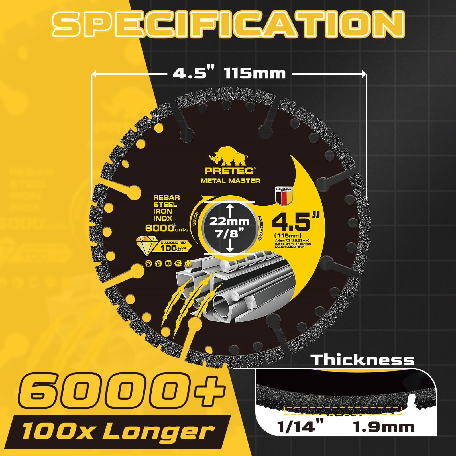 4.5″Diamond Cut Off Wheel 3Pack,Metal Cutting Disc 4-1/2″x7/8″ for Angle Grinder