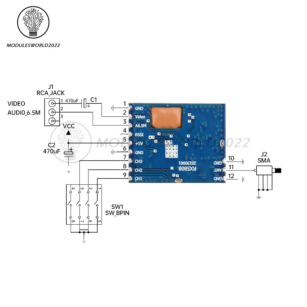 5.8G 5725~5865MHz Receiver Module RX5808 Wireless Audio Video Receiver Module
