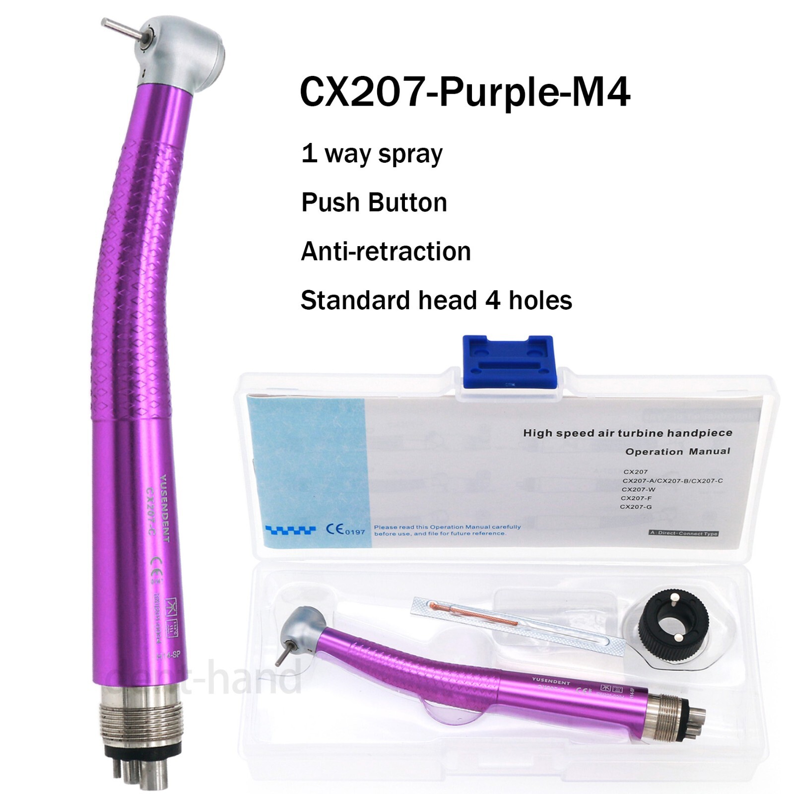 US COXO Dental High Speed 4 Holes Air Turbine Push Button Handpiece CX207-Purple