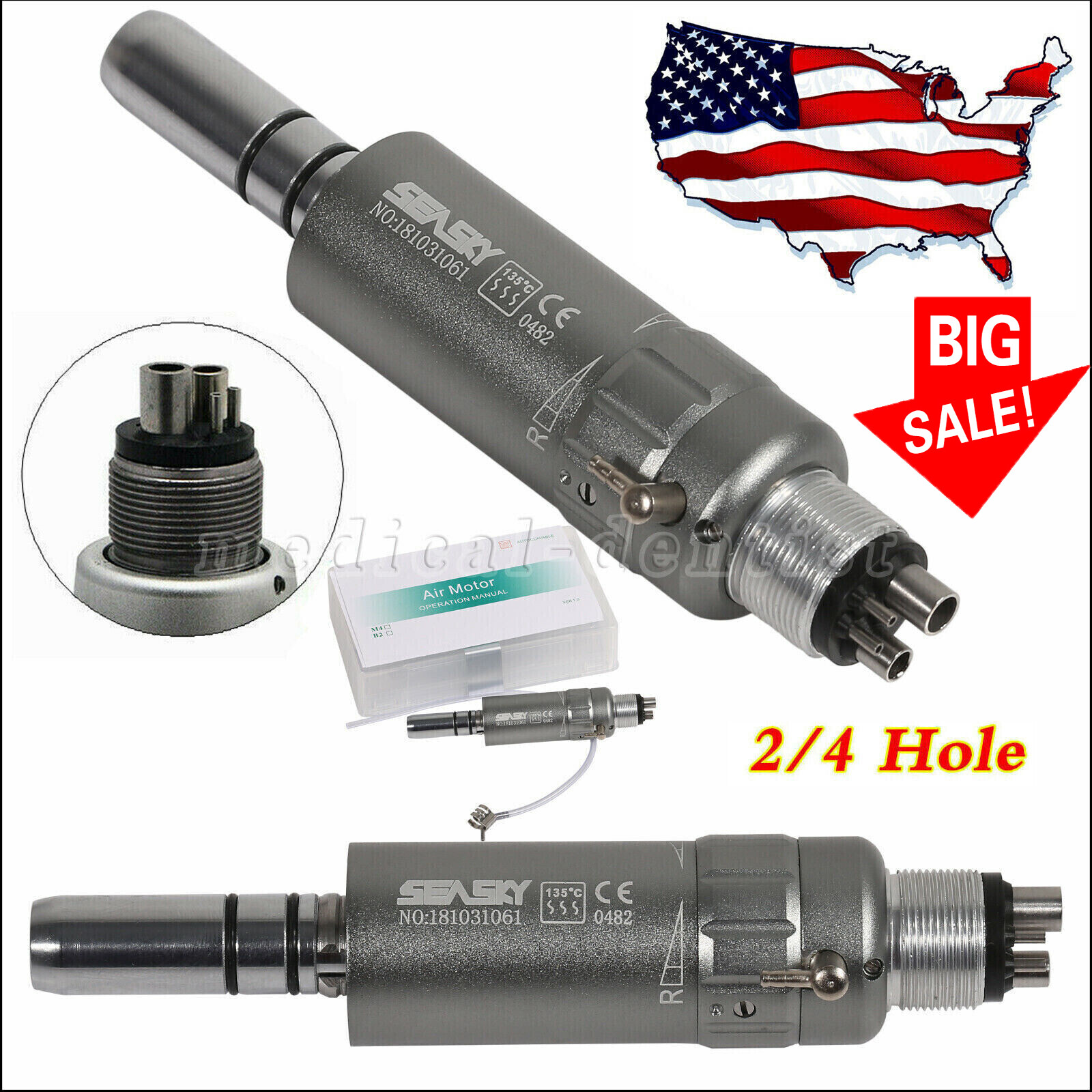 NSK Style Dental Slow Low Speed Handpiece Air Motor E-type 4 Holes Midwest M4