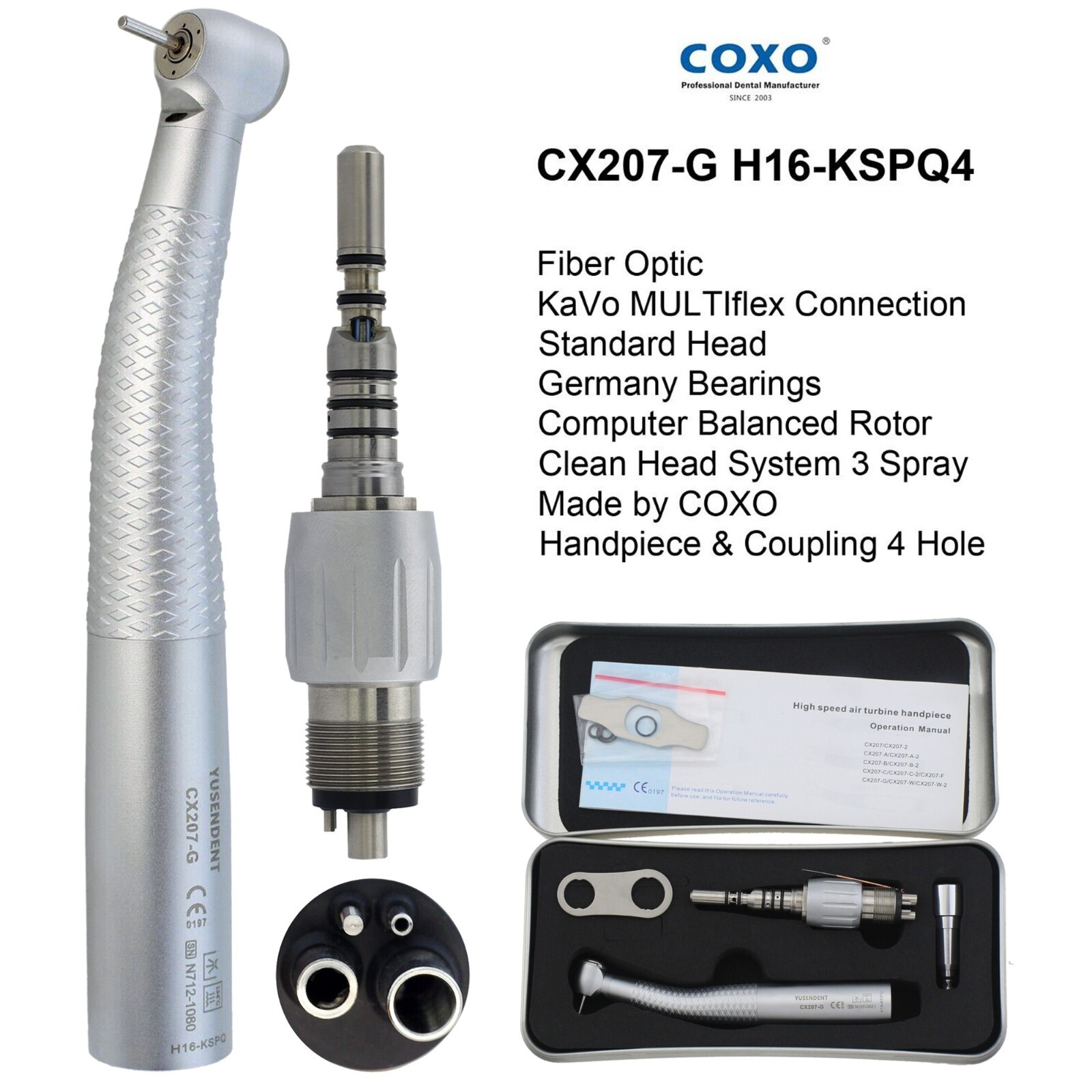 COXO Dental Fiber Optic Turbine High Speed Handpiece For Kavo NSK Coupler 4 6H
