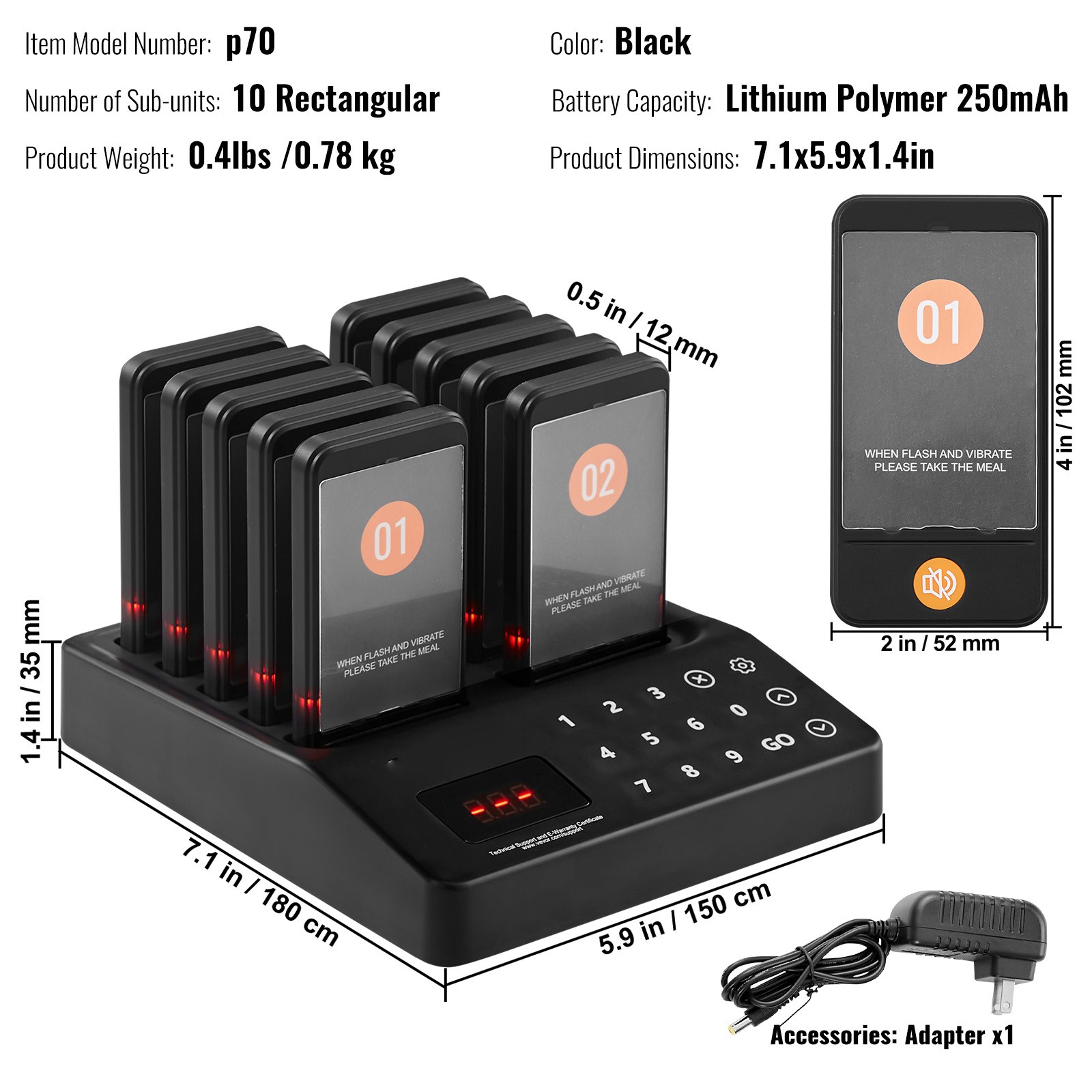 VEVOR Restaurant Wireless Pager System 10 Beepers Guest Queuing Calling Touch