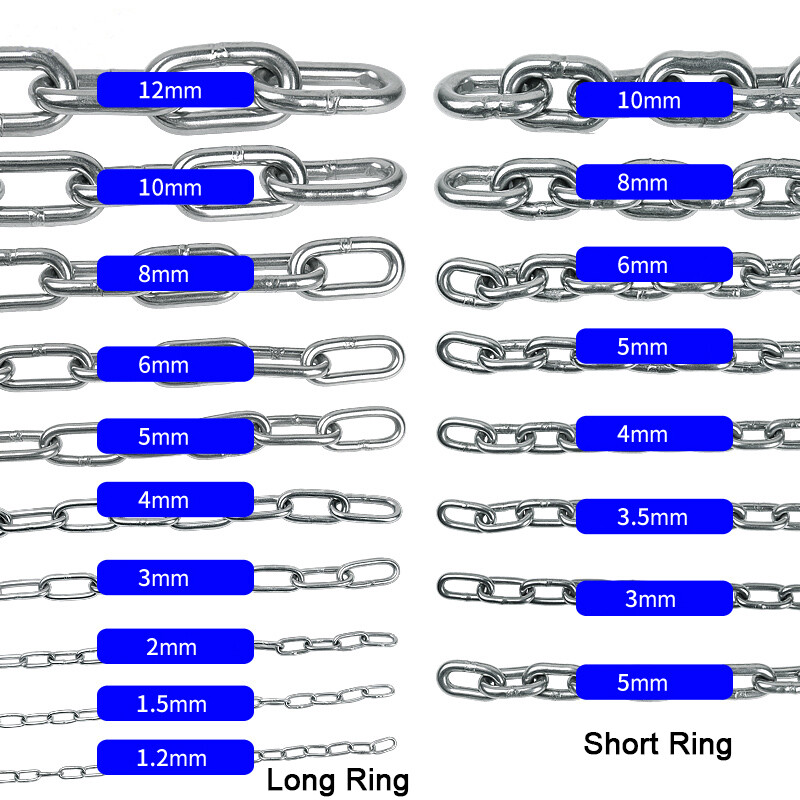 304 Stainless Steel Long Links Chain 1.2mm~12mm Welded Security Links Hanging