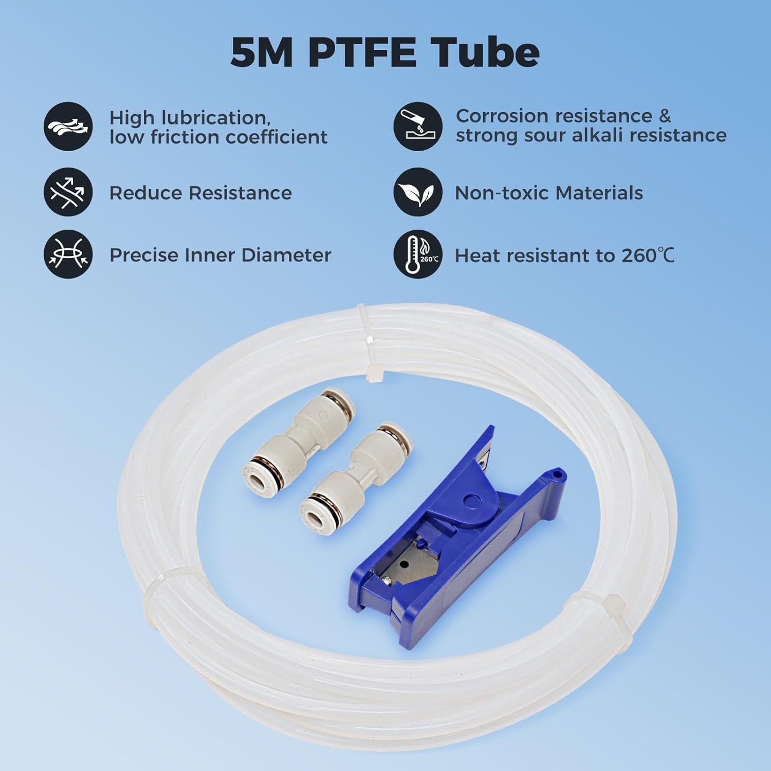 Sovol PTFE Tube 2.5mm ID 4mm OD 5M w/2 Couplers Cutter Coil Hose 3D Printer