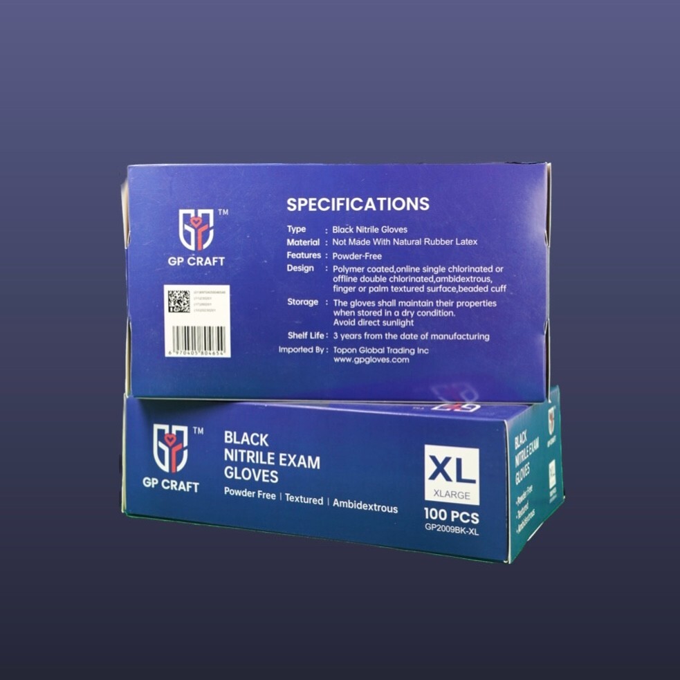GP CRAFT Nitrile Gloves, 5 Mils, Medical, Fentanyl Resistant, Black,Case of 1000