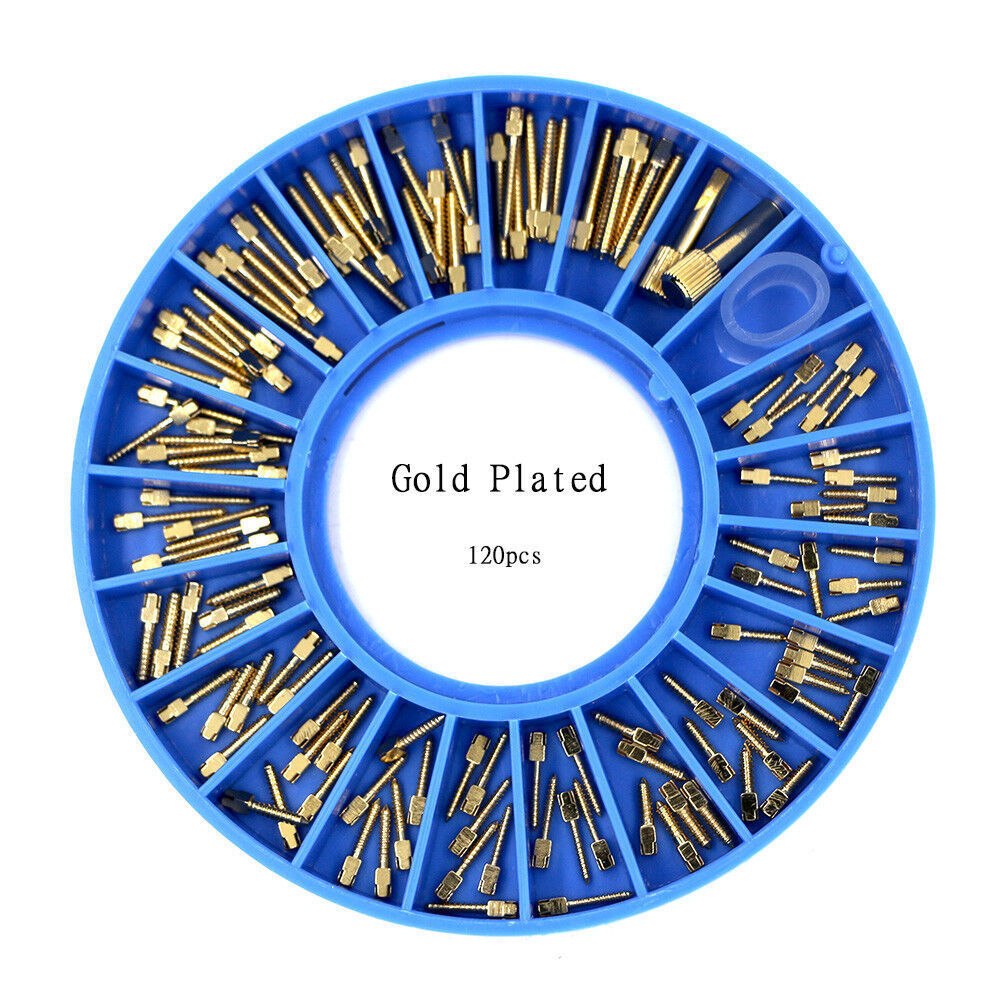 120/packDental 24K gold Plated Assorted Dental Conical Screw Posts Kits Refills