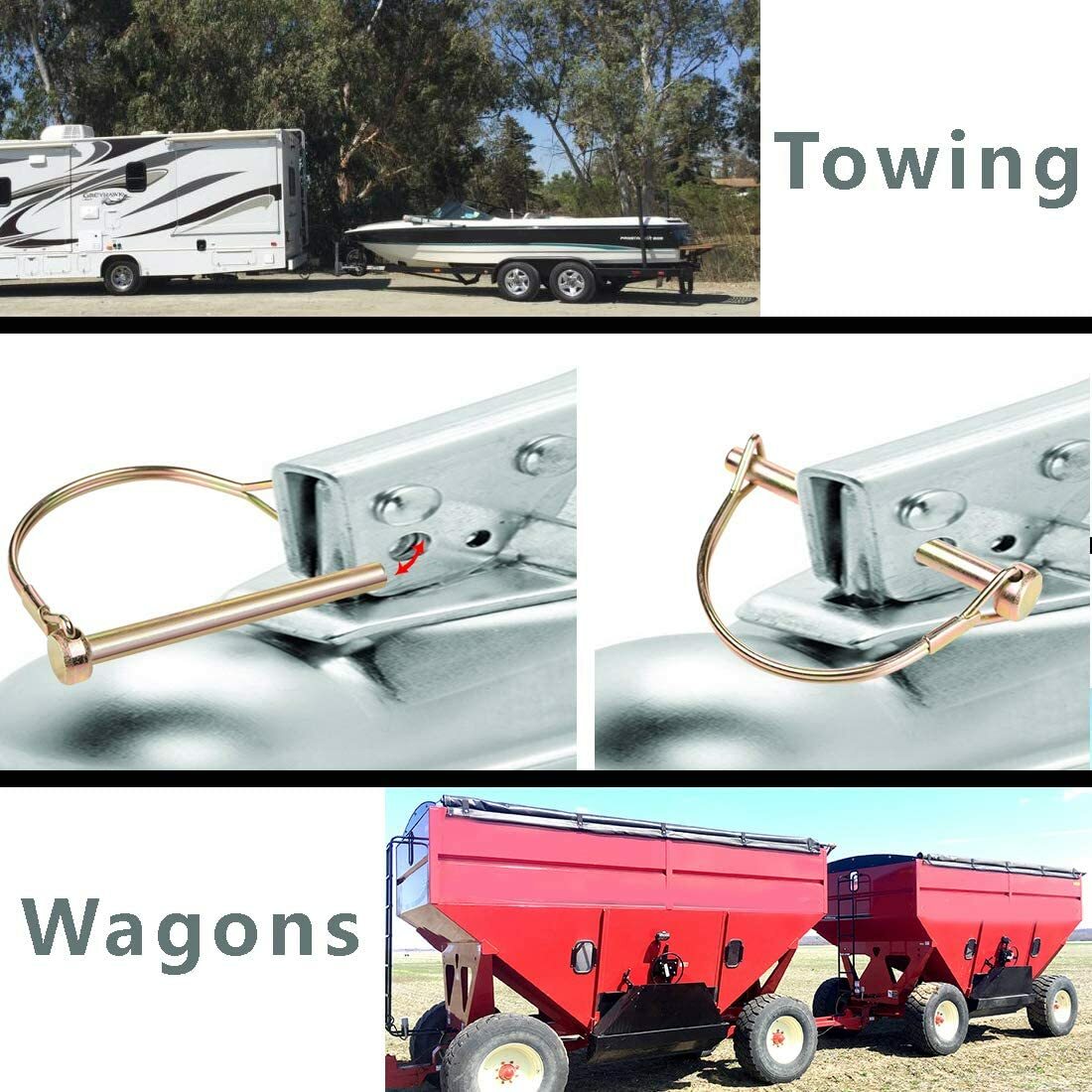 10PACK 1/4″ TRAILER COUPLER SAFETY SNAP LOCKING PIN SQUARE AND ARCH TOWING HITCH