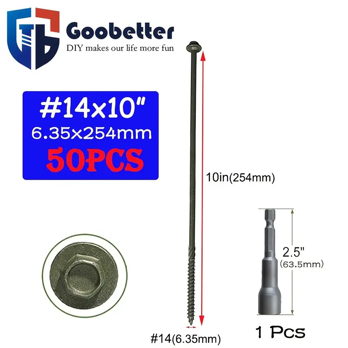 Heavy-Duty Green Timber Structural Wood Screws with Hex Socket 14*10″ Extra Long