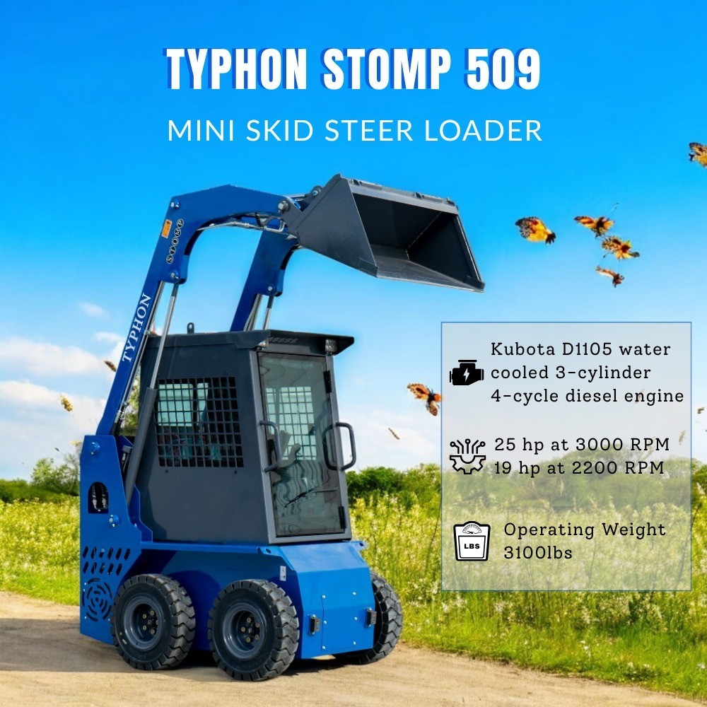 USA Stocks TYPHON STOMP 509 25HP Kubota D1105 1.4 Ton EPA Skid Steer Loader