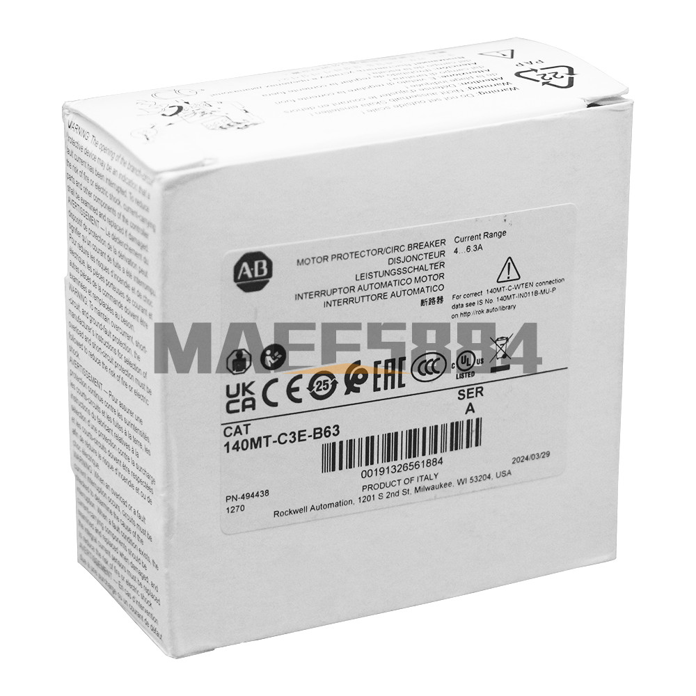 Allen Bradley 140MT-C3E-B63 C Frame, 4 – 6.3A,Motor Protection Circuit Breaker