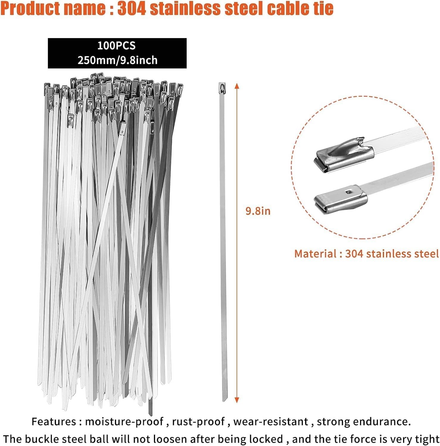 Cable Tie Tool Gun Stainless Steel Cable Tie Tool With 100pcs Metal Zip Ties