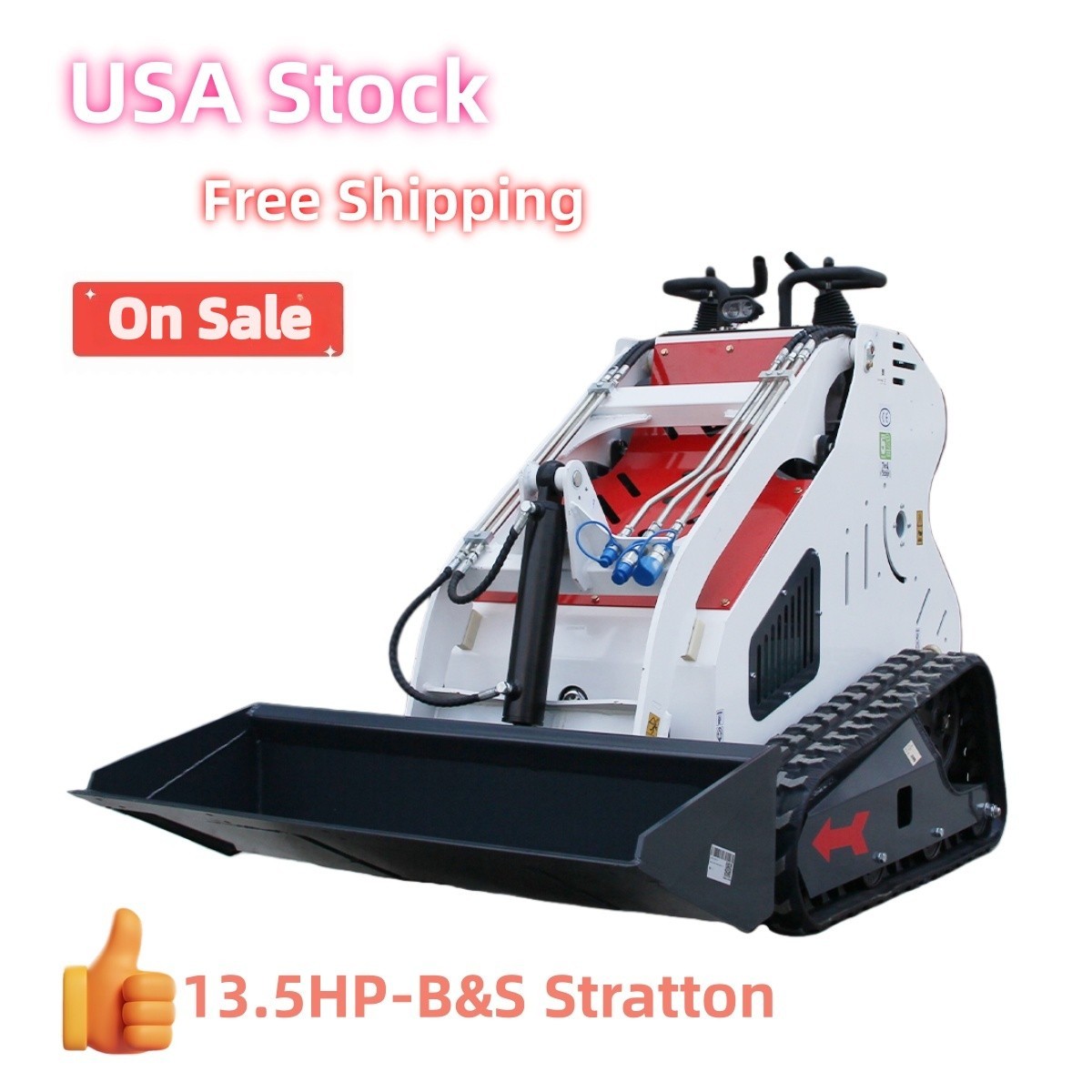 13.5HP Mini Track Skid Steer Loader, 2-Cylinder Gas Engine, USA Free Shipping