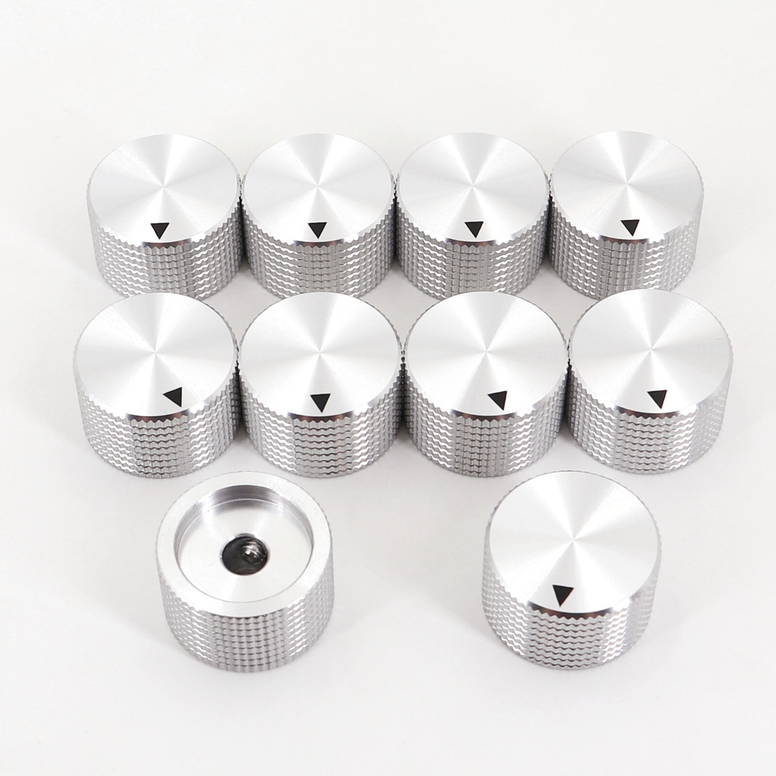 10Pcs Silver 6.4mm 1/4” Aluminum 25 x 15.5mm Amplifier Audio Volume Rotary Knob