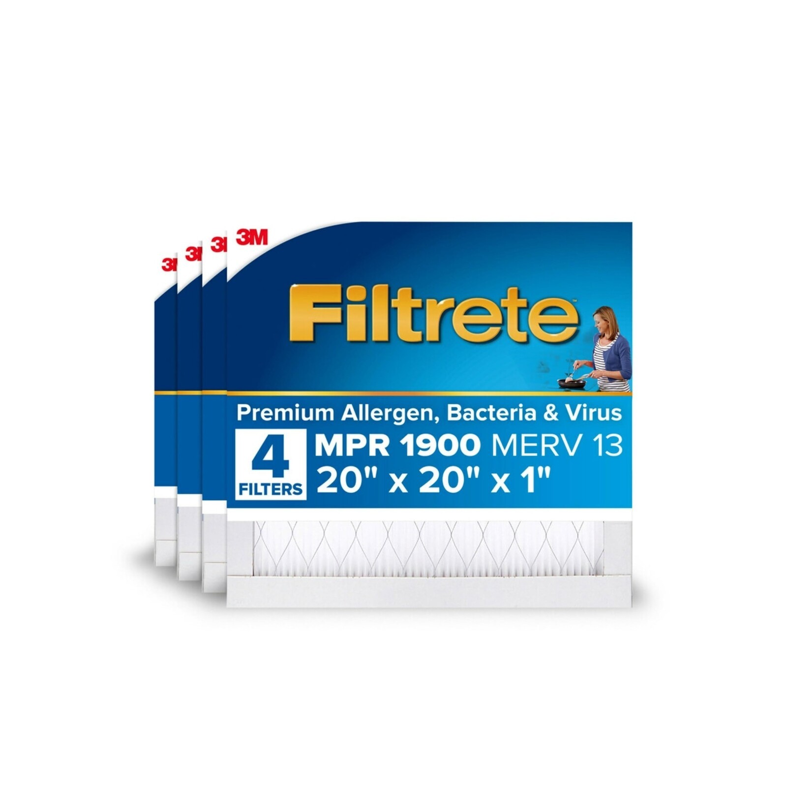 20x20x1 AC Furnace Air Filter,MERV 13,MPR 1900,Premium Allergen, Bacteria 4-Pack