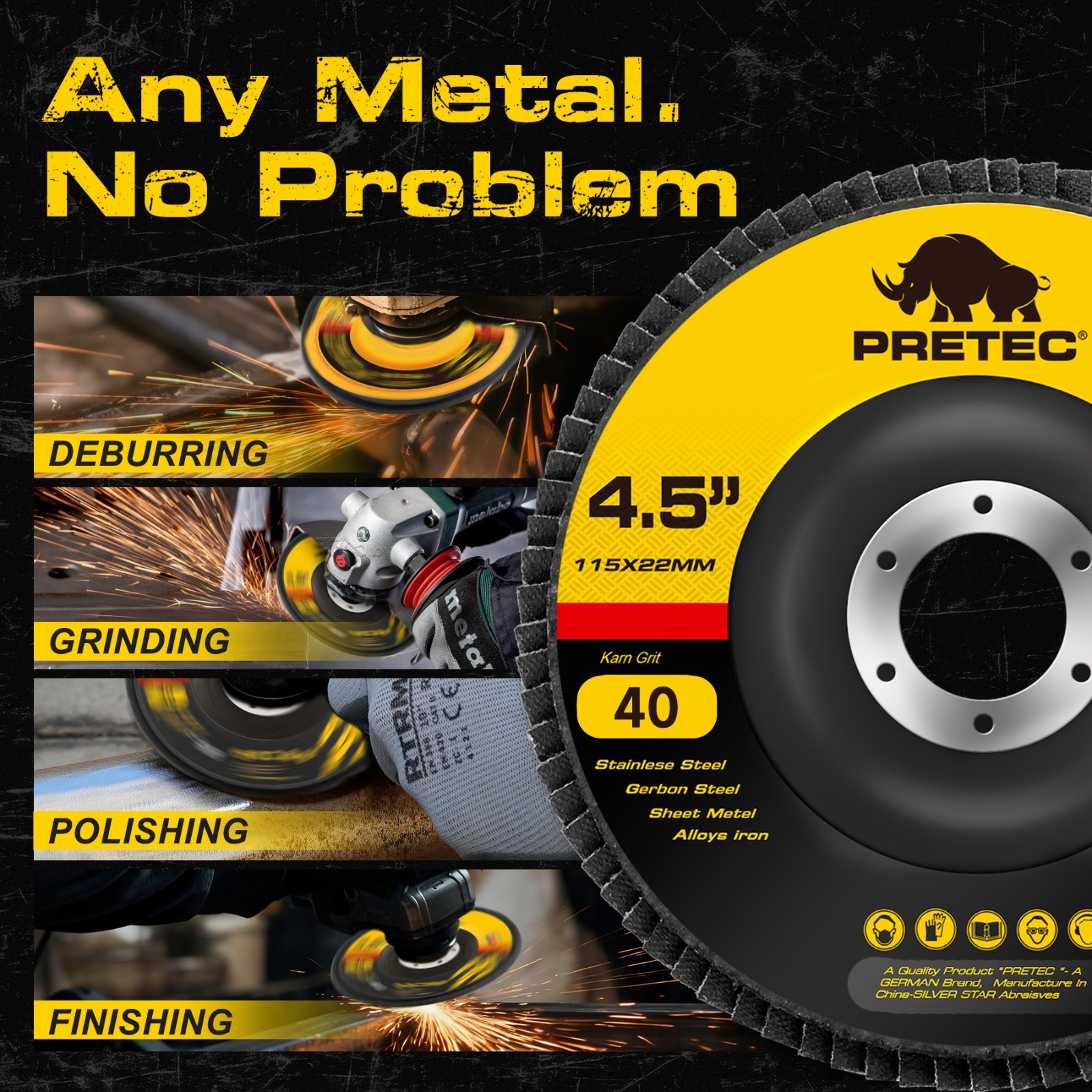 40 Pack 4.5″ x 7/8″ Zirconia Flap Discs 40 Grit T27 for Angle Grinder w/ Gloves
