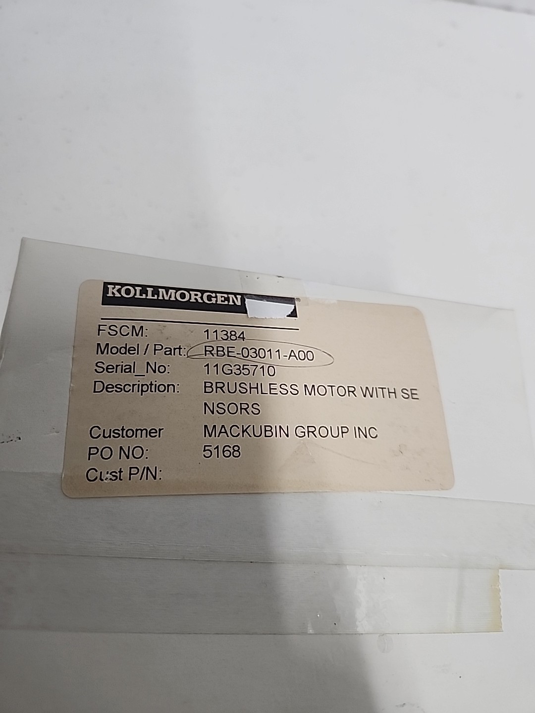 Kollmorgen RBE-03011-A00 Brushless Frameless Servo Motor, OD: 5.076″ **NOS **
