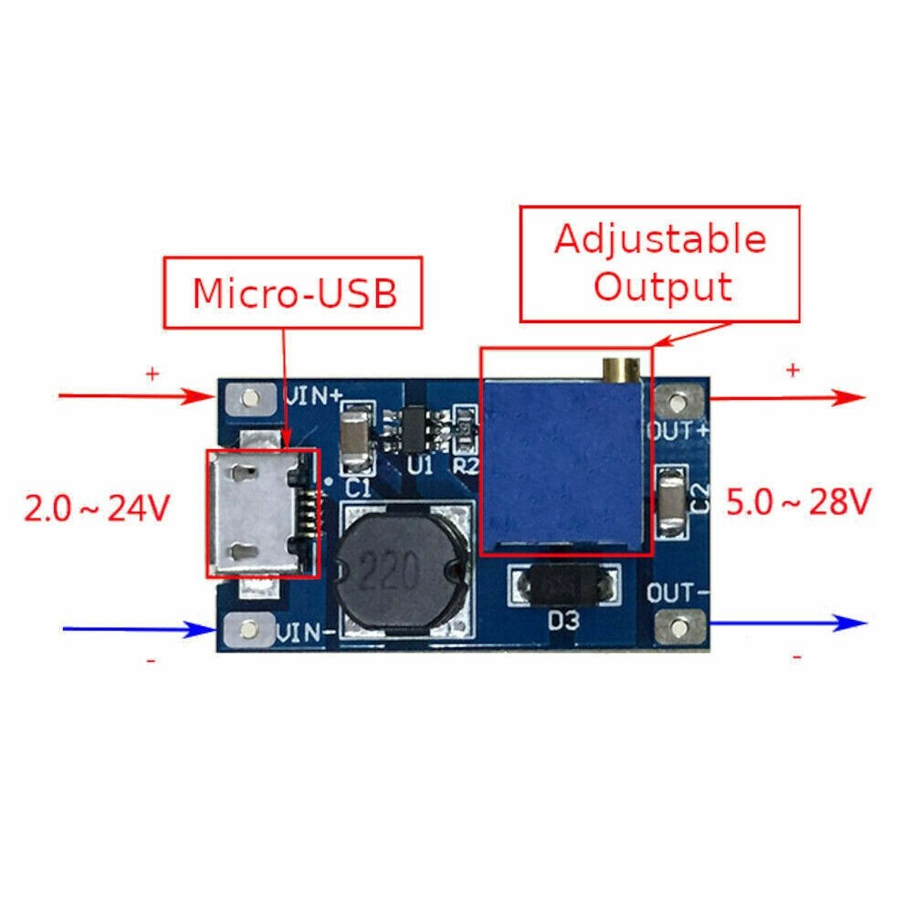 5pcs DC-DC Micro-USB Step Up Boost Module 2-24V IN 5-28V Output Power Converter