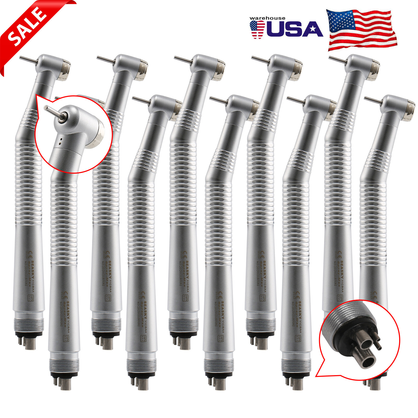 10 Pcs NSK Style Dental High Speed Handpiece Push Button Type 4Hole SEASKY USA