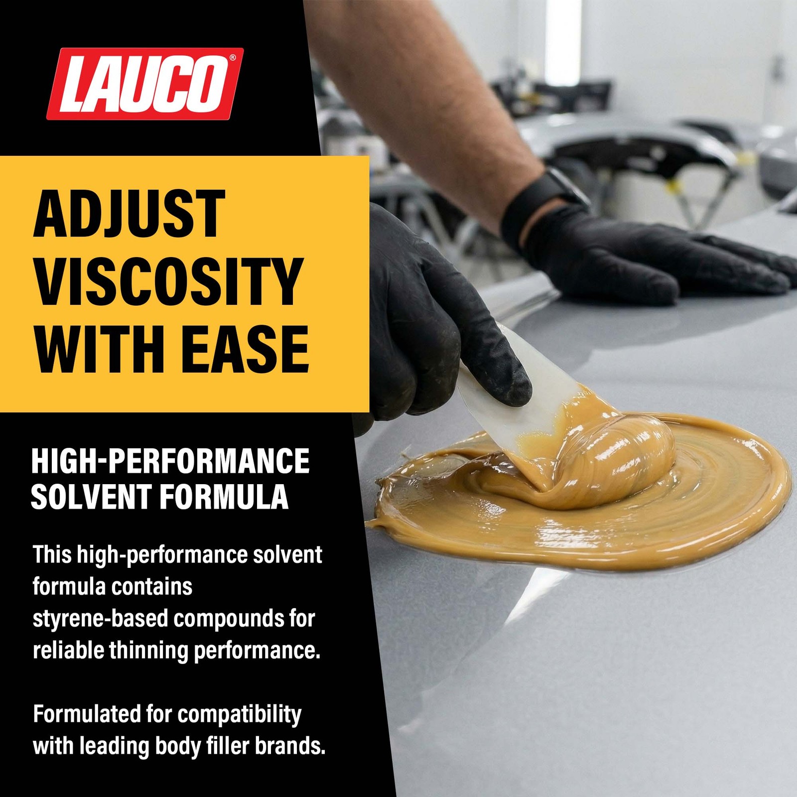 LAUCO Liquid Gold Body Filler Thinner Honey, Bridges Holes, Water Resistant