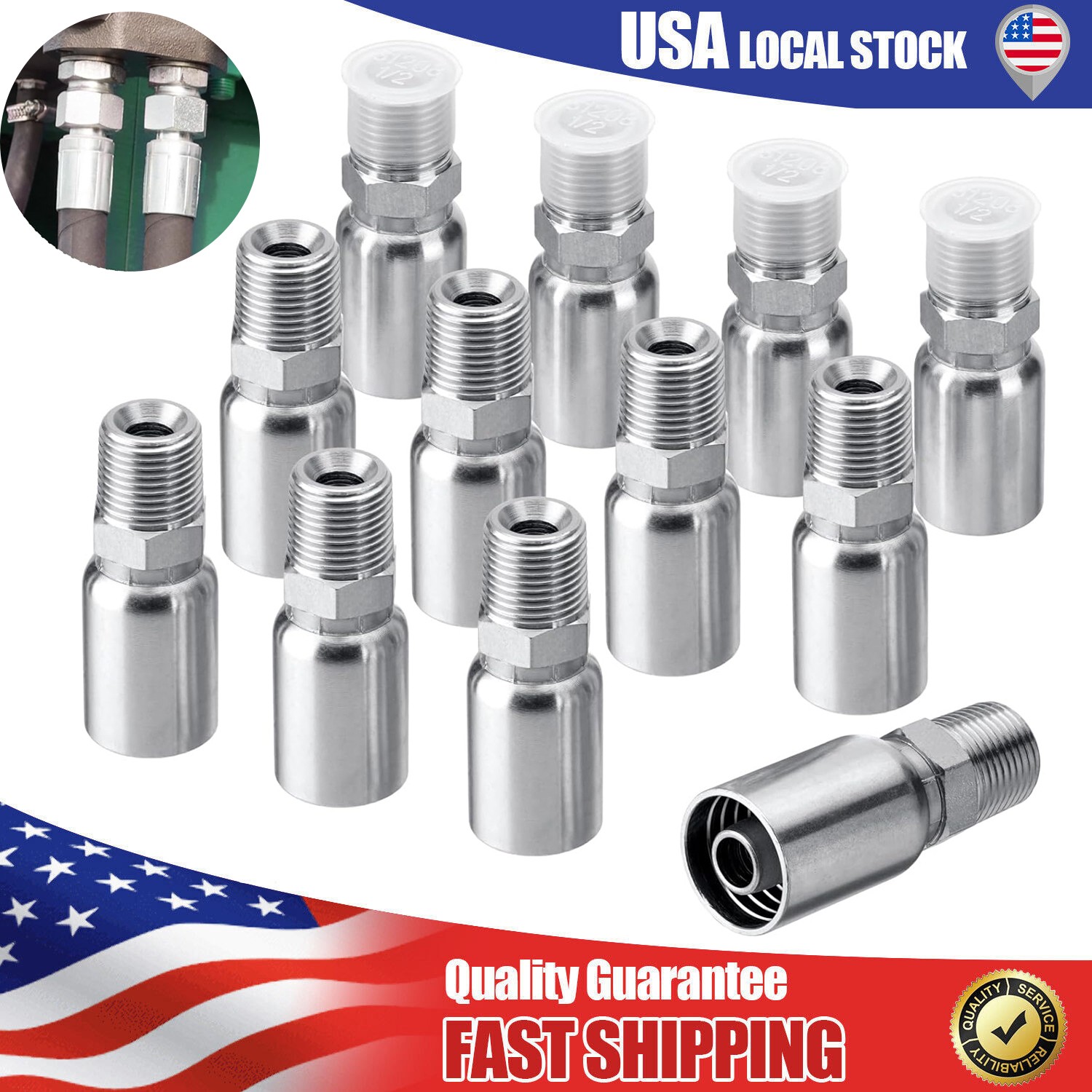 12-Pack 1/2″ Hose x 1/2″ NPTF Male Pipe Thread Hydraulic Hose End Crimp Fittings