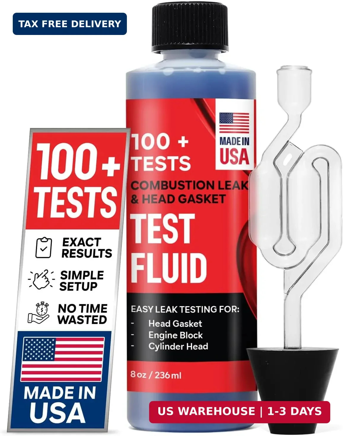 Combustion Leak + Head Gasket Test Kit – Over 100 Tests – Includes 8oz Leak-Dete
