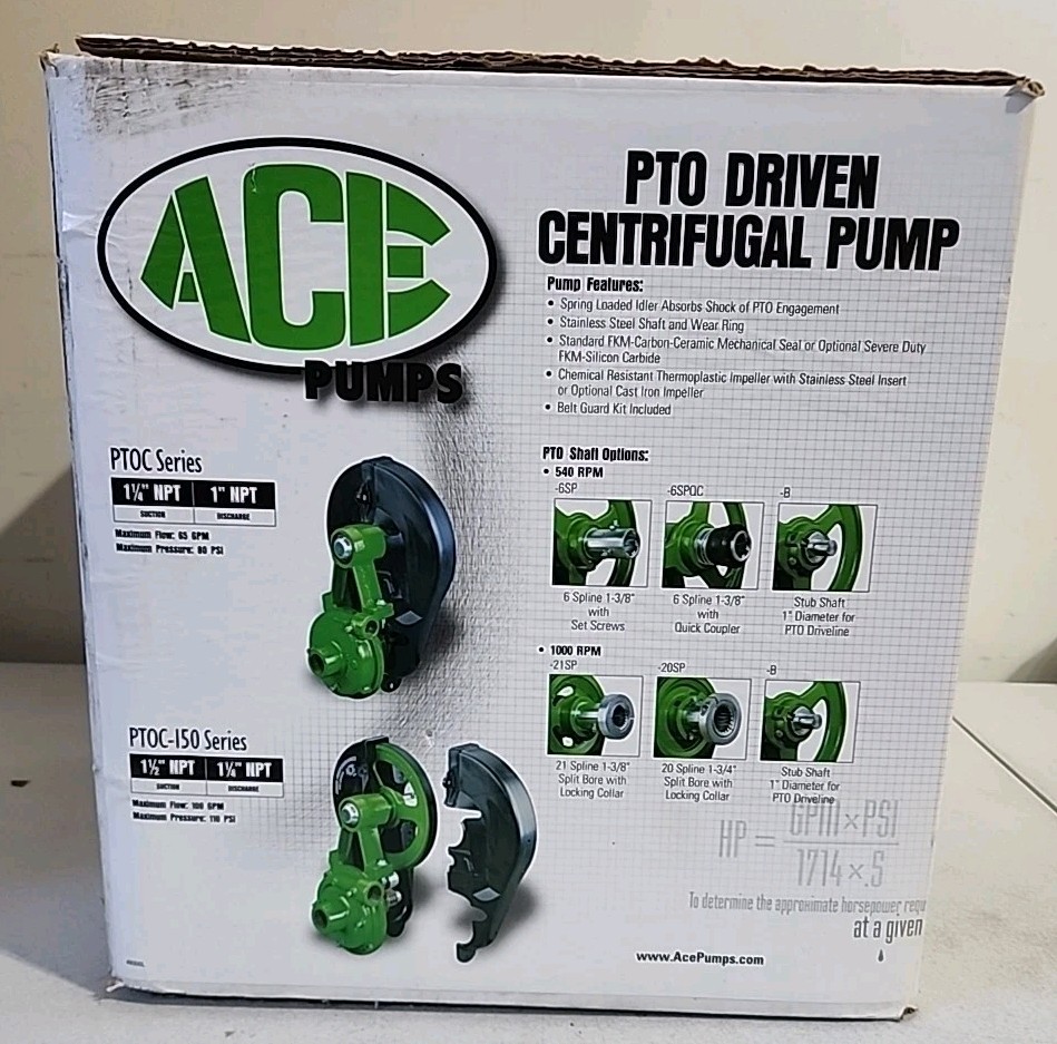 Ace Cast Iron PTO Belt Driven Centrifugal Pump 1.25″ Suction x 1″ Discharge