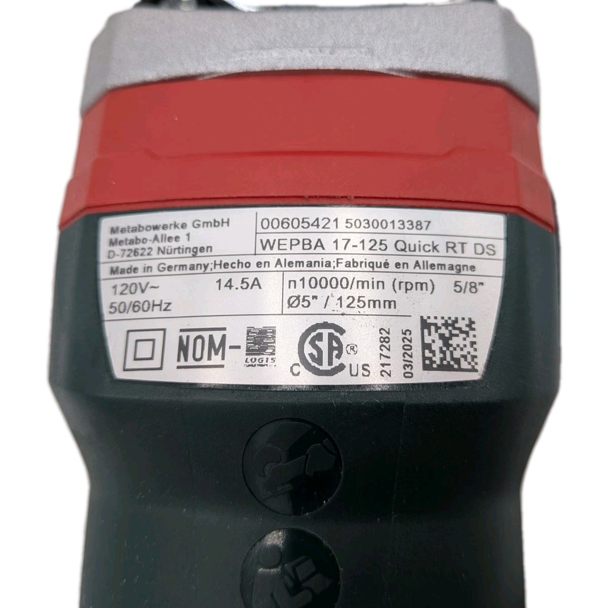 Metabo 600605420 5 in. Angle Grinder Tether Ready Tetherable