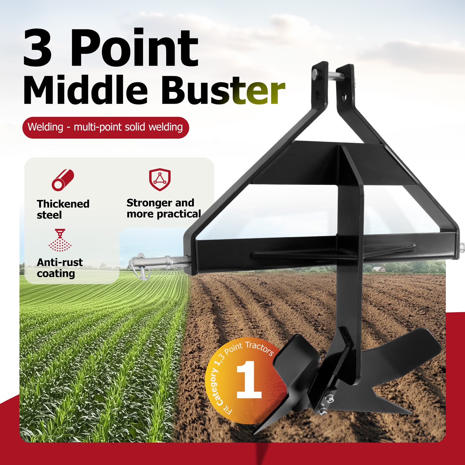 Steel Middle Buster Heavy Duty For Category 1 3 Point Quick Hitch Tractors Plow