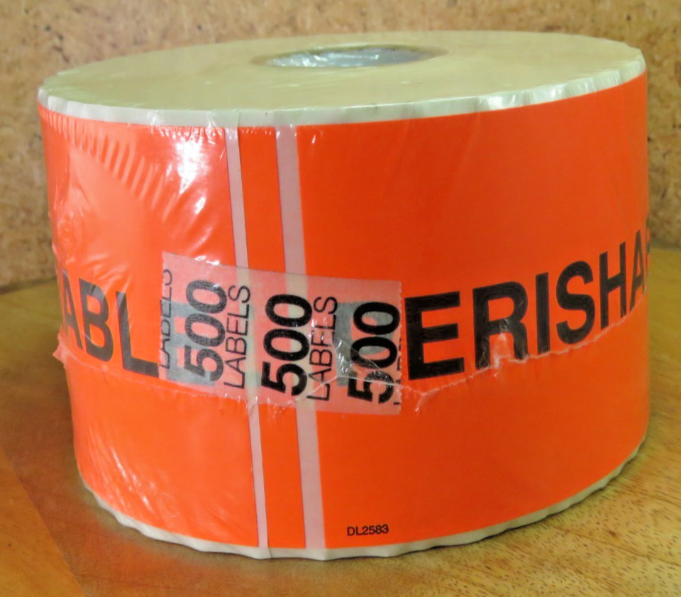 Perishable 3″X5″ Fluorescent Orange & Black Labels 500 Per Roll Sealed