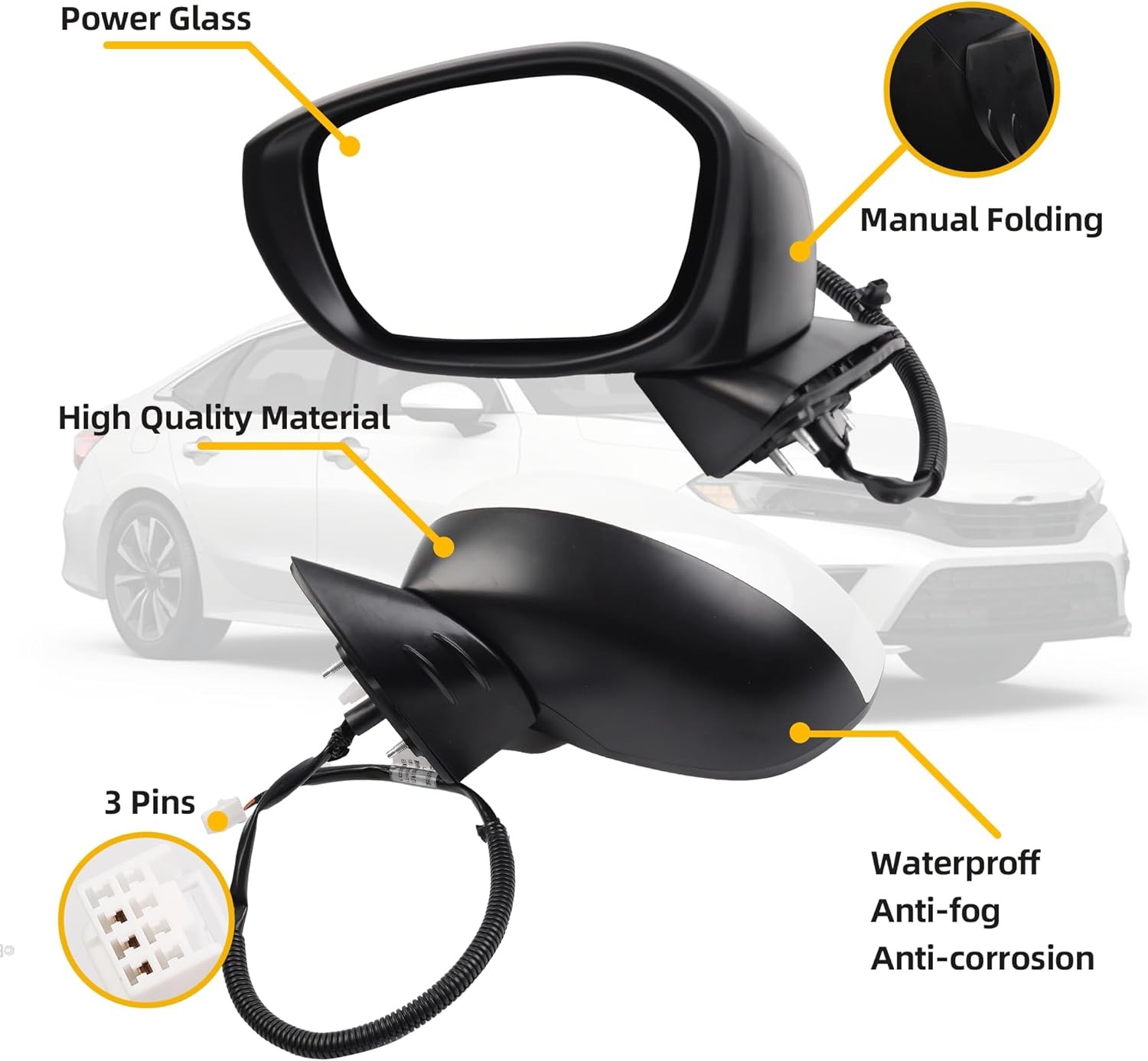 Driver Left Side Mirror Compatible with 2022-2025 Honda Civic with Power Glass,