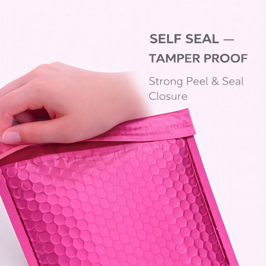 6.5×10 Metallic Hot Pink Poly Bubble Mailers Padded Self Seal Shipping Bulk