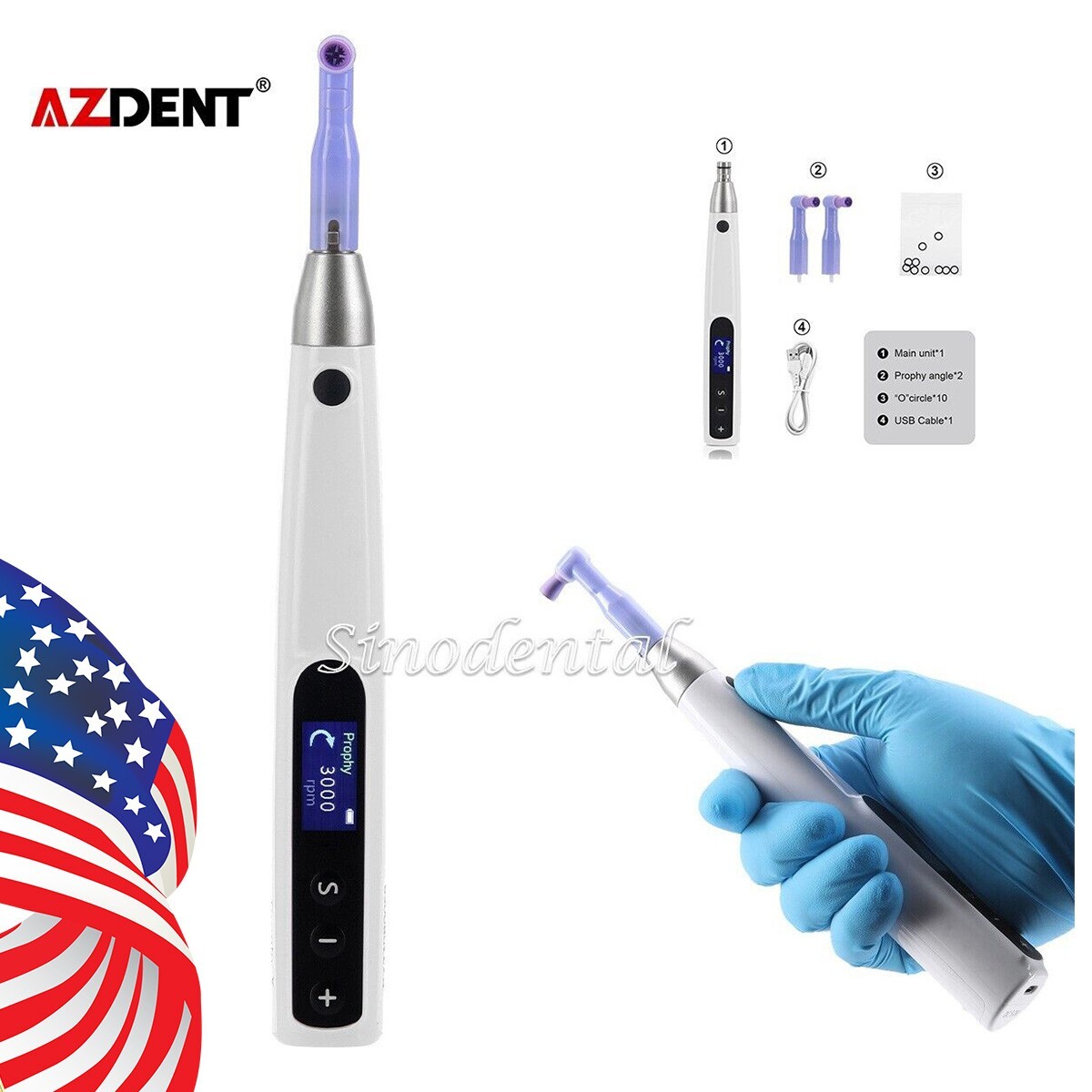 Dental Wireless LCD Hygiene Prophy Handpiece 360° Swivel+2 Prophy Angles