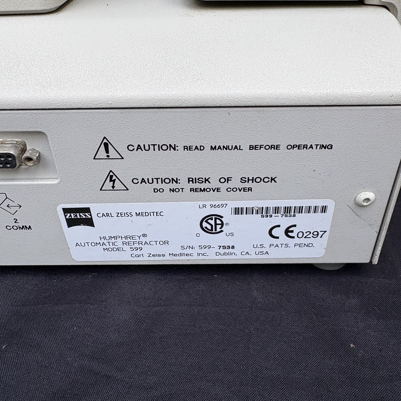 Zeiss Humphrey Automatic Refractor/Keratometer Model 599 As Is Turns On Read
