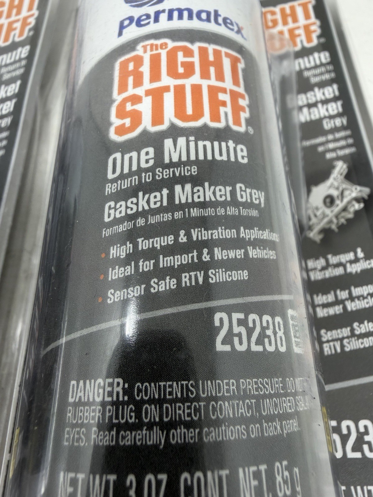 3 pack Permatex 25238 The Right Stuff 1 Minute Grey Gasket Maker, 3 oz