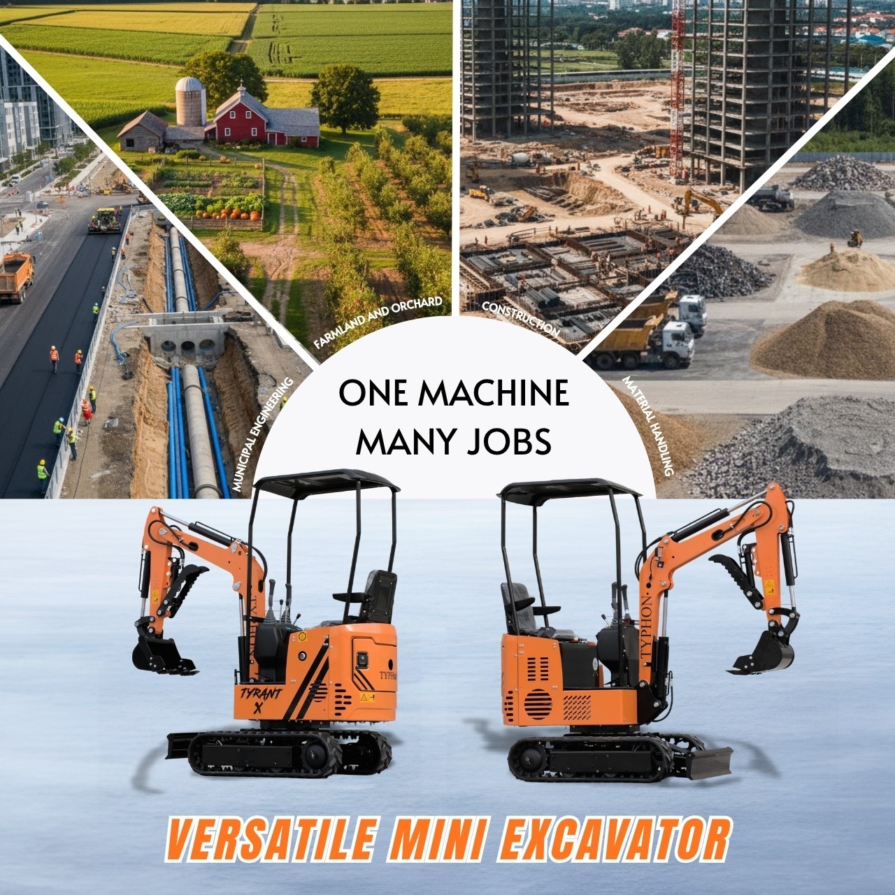 Free Ship TYPHON TYRANT X 1Ton Mini Excavator USA 13.5HP include 12 Attachments