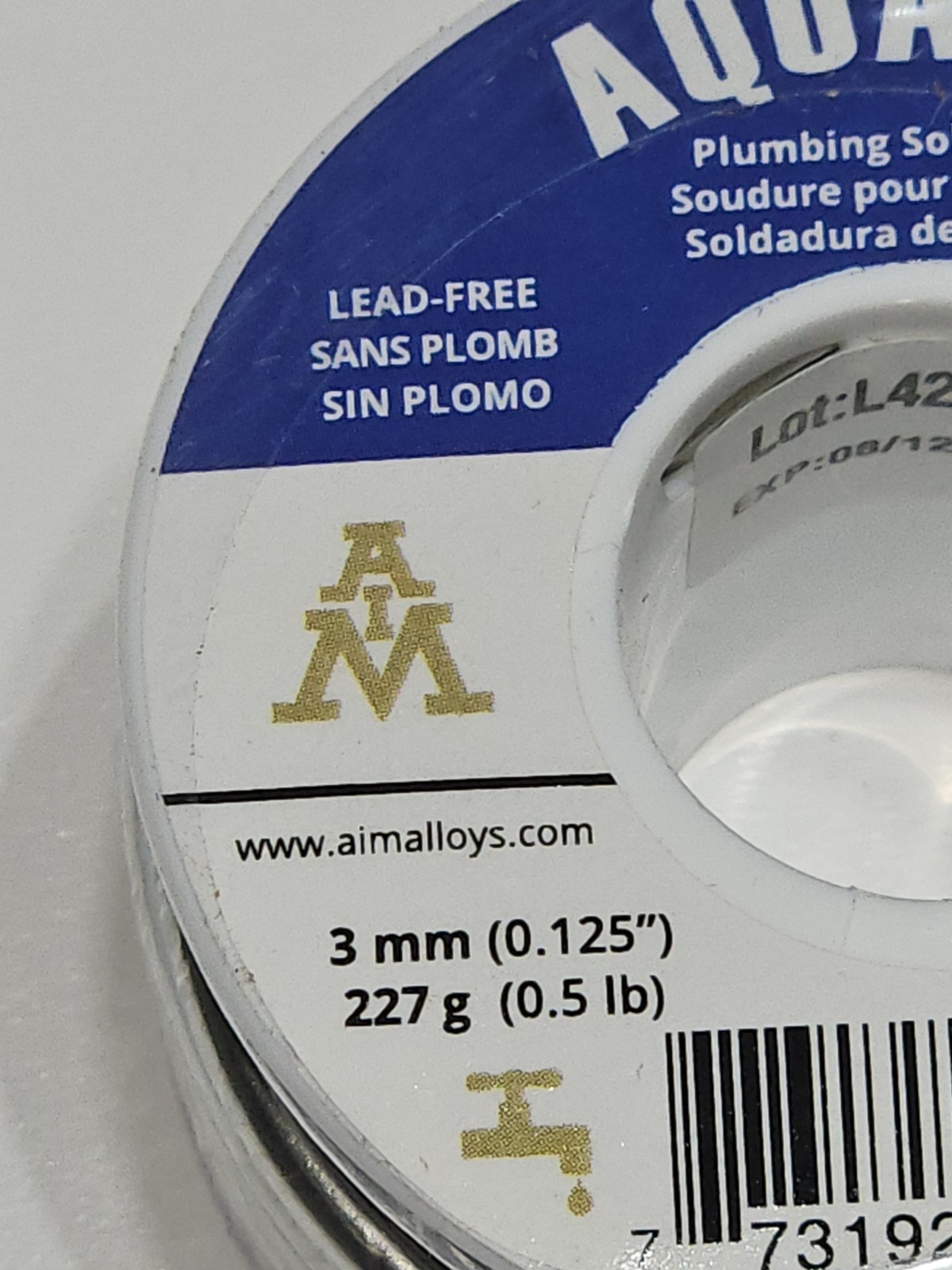 AIM Aquasol Lead Free Plumbing Solder 3mm (0.125 Inch) 227g (0.5lb)