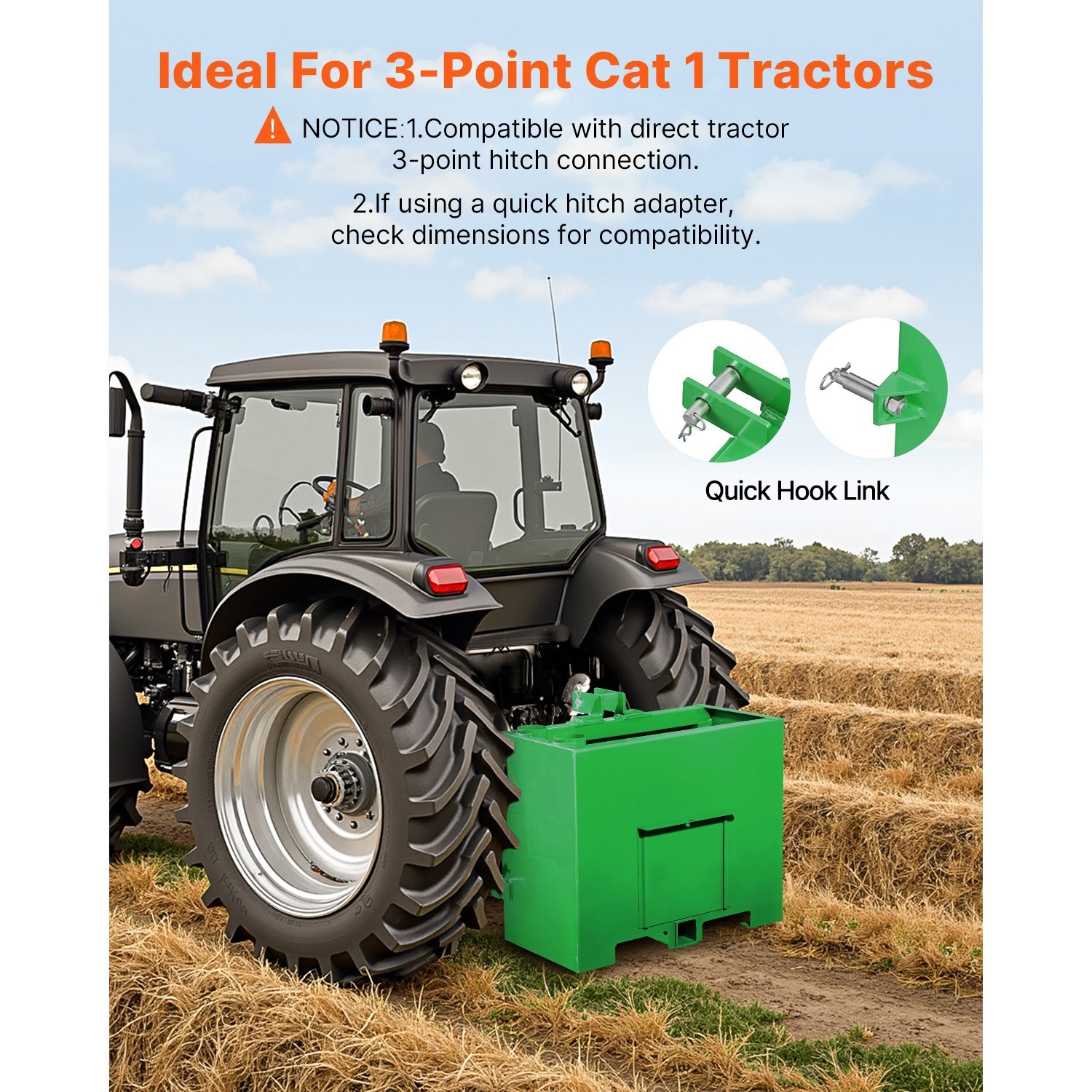 Ballast Box 3 Point Category 1 Tractor Quick Tach Hitch Counterweight Green