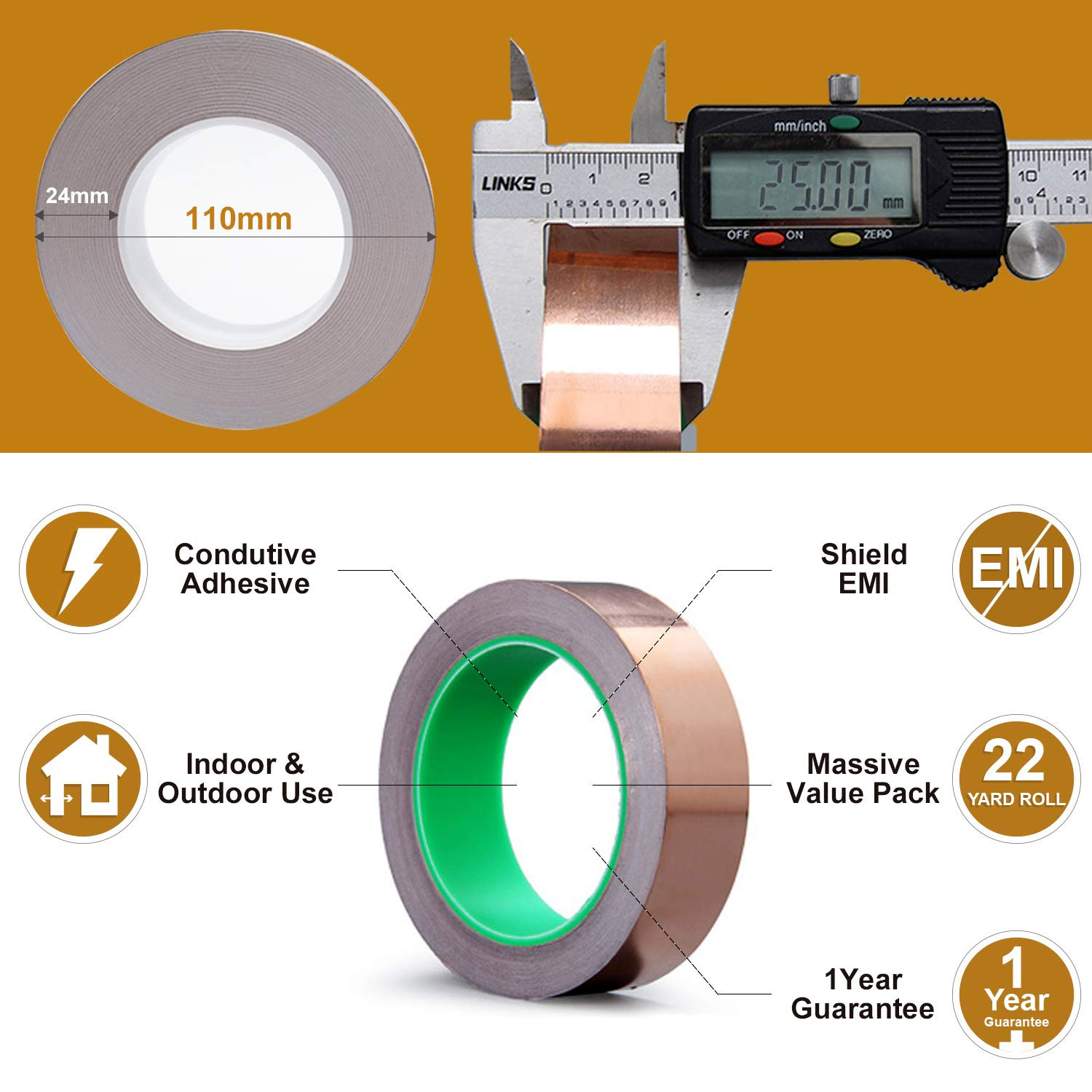 Copper Foil Tape (1″X66ft) with Conductive Adhesive for Guitar & EMI Shielding..