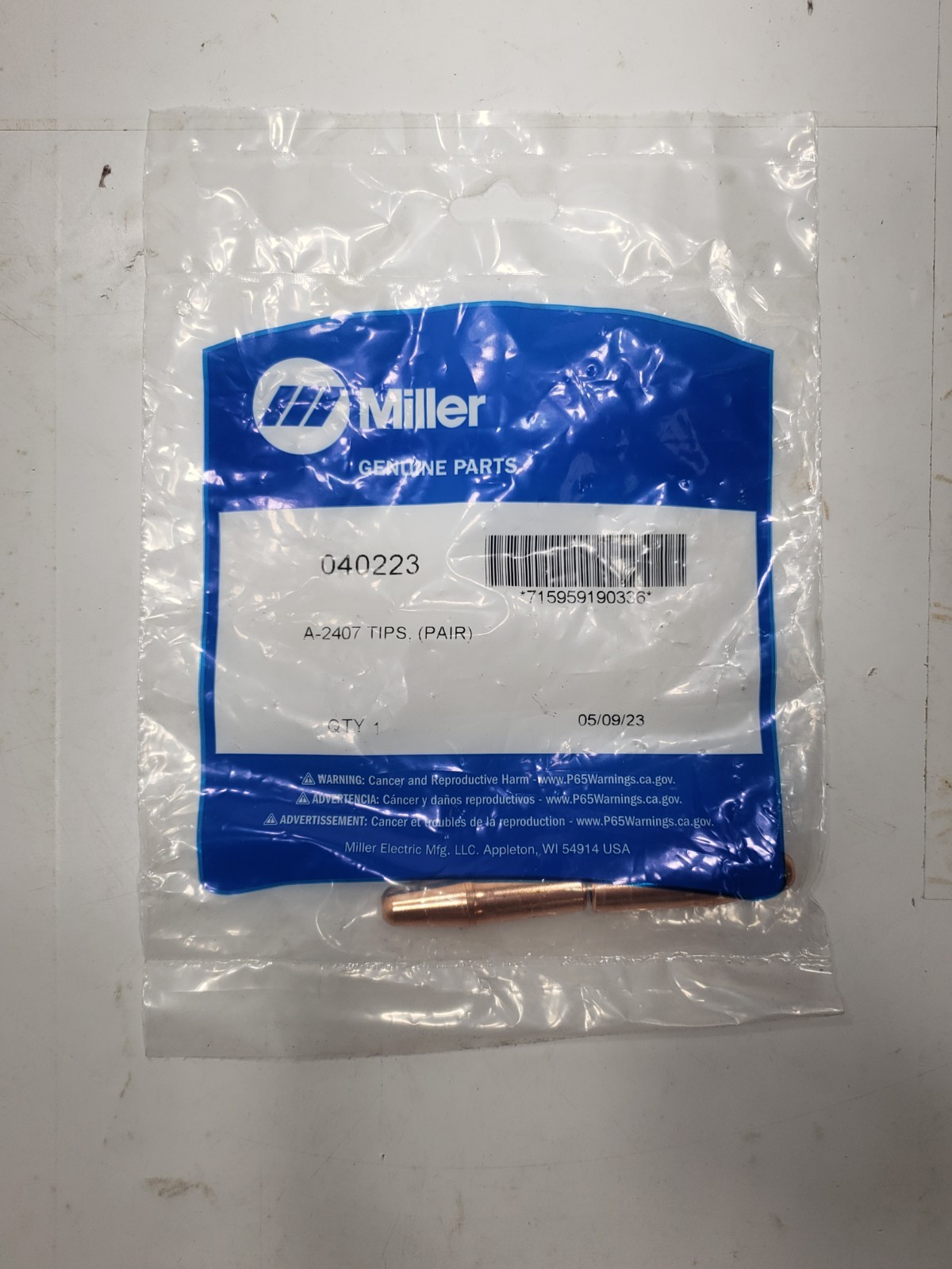 Miller Genuine Parts 040223 A-2407 Pointed Tips Pair Quantity One New