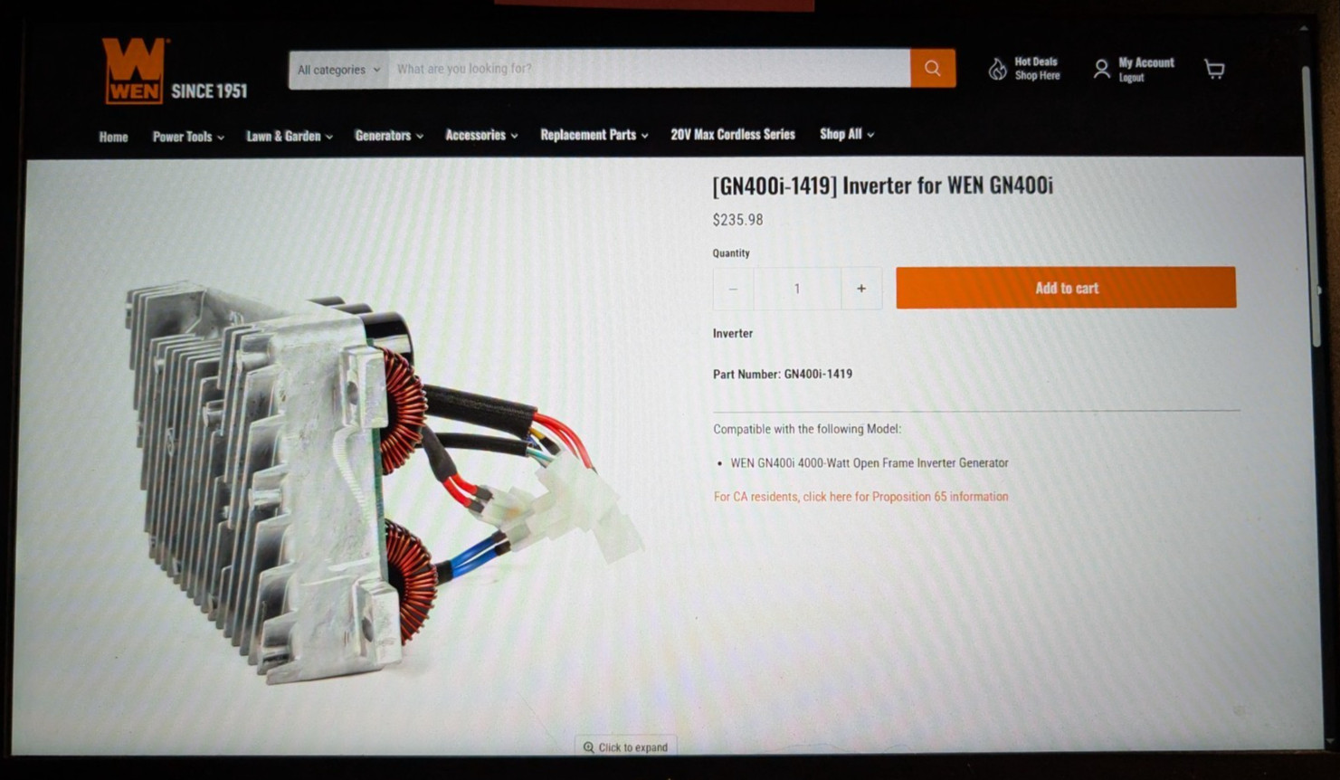 GN400i-1419 Inverter for WEN GN400i Generator