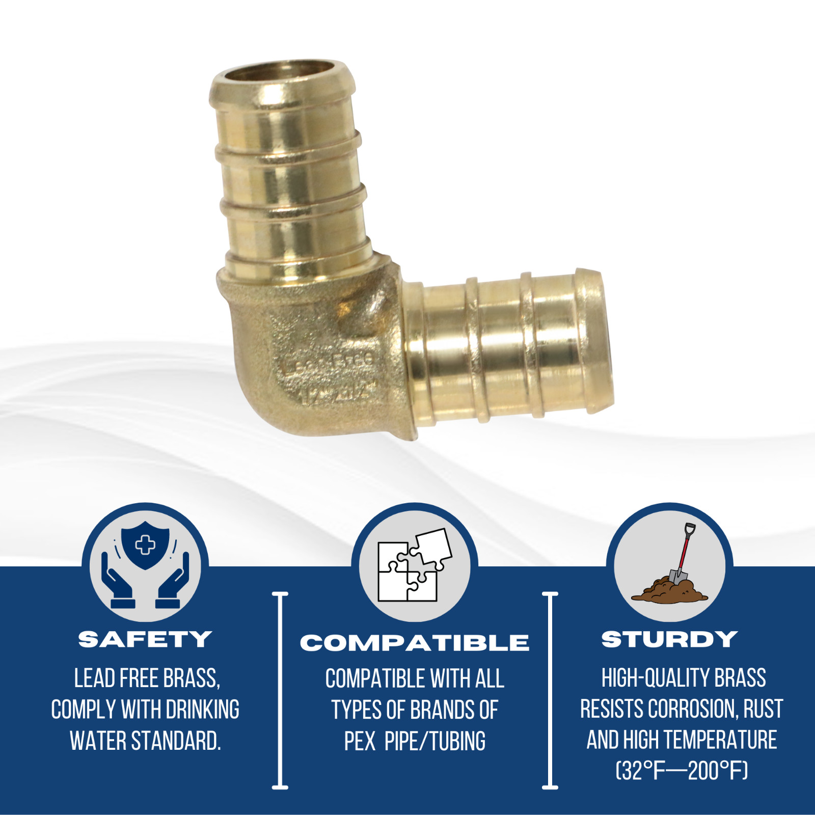50 PIECES 1/2″ X 1/2″ PEX ELBOW – BRASS CRIMP FITTINGS (LEAD-FREE)