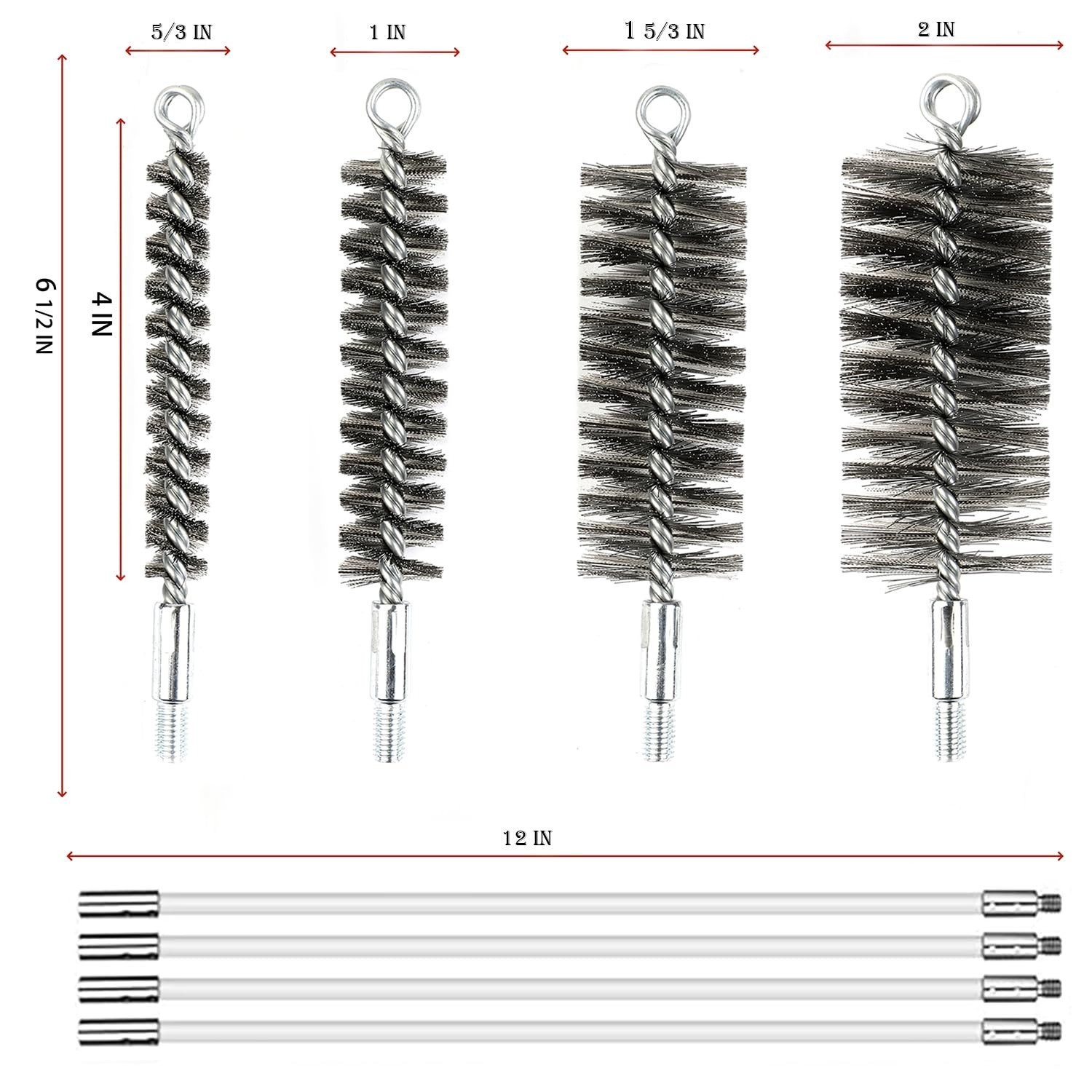 50 Inch Pipe Cleaning Brush Set with Stainless Steel Bristles