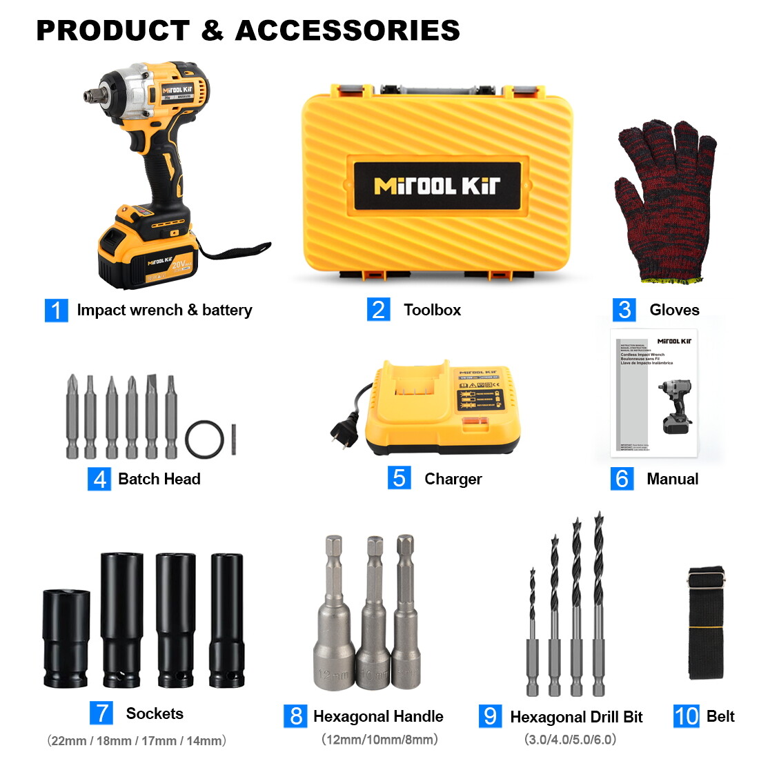 1/2″ Electric Wrench Cordless Brushless Impact Rattle Gun Drill Kit 2 Battery