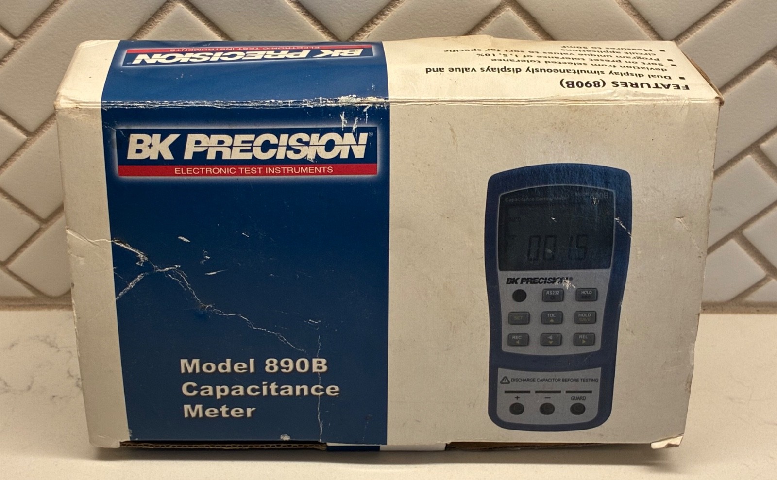 B&K Precision 890B Handheld Capacitance Meter Measures Up To 50mF W/ Test Leads