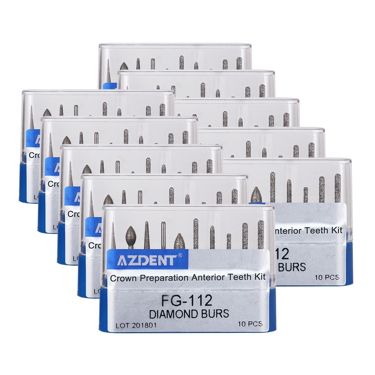 10pcs Dental Diamond Burs High Speed FG-112 Crown Preparation Anterior Teeth Kit