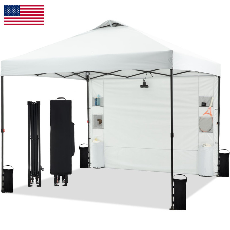 Tunbne 10X10 Pop Up Canopy Tent 1 Sidewall And 6 Pockets One Push Setup Instant