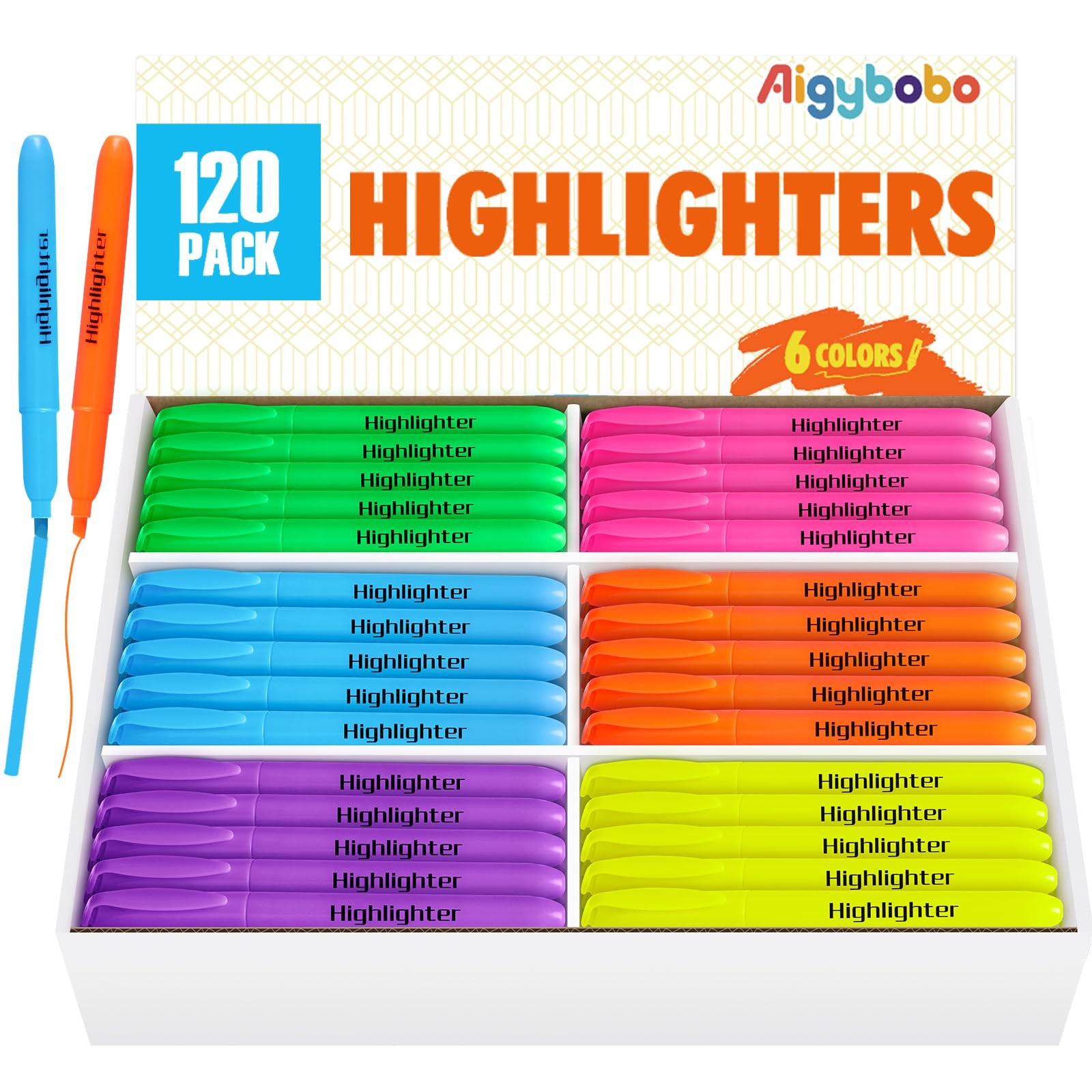 120 Pack Highlighters in 6 Assorted Colors, Chisel Tip Dry-Quickly Highlighte…