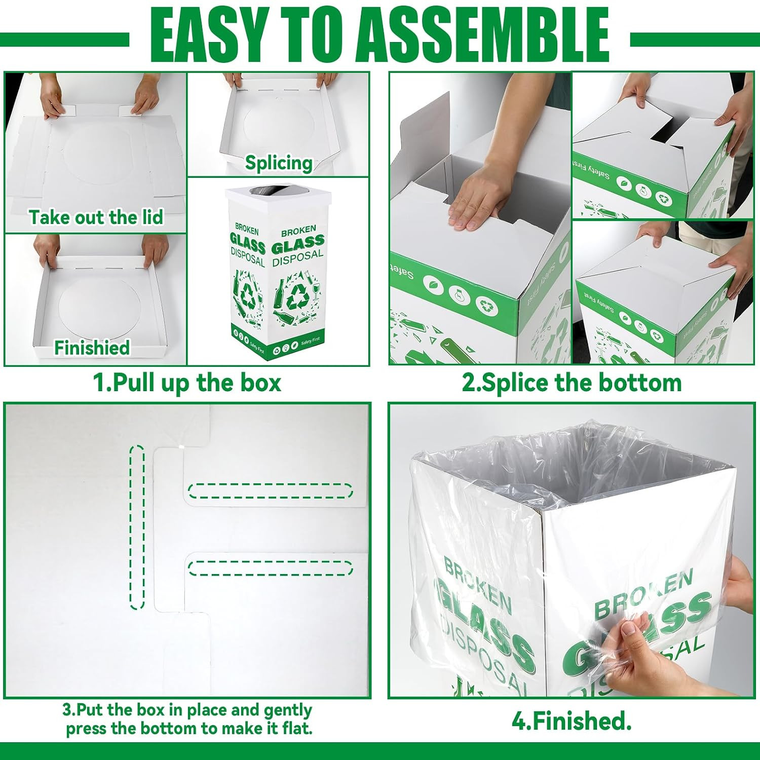 6 Pack Cardboard Glass Disposal Boxes – 12x12x27 Inch Trash Bins for Labs