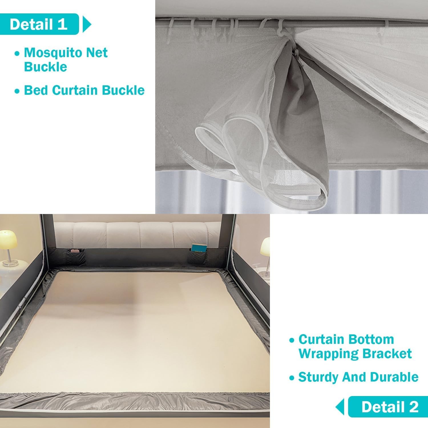 Queen Size Painted Stainless Canopy Bed Frame，with Covered Mosquito Net and 3PCS