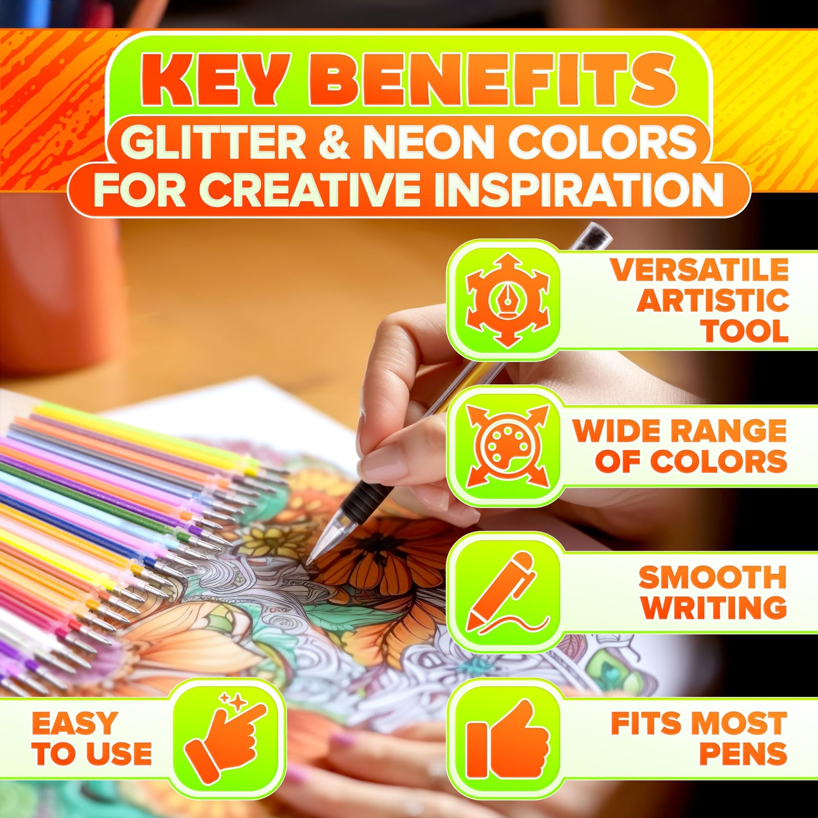 120 Pcs Assorted Glitter Gel Pen Refills 120 Count (Pack of 1), Colors May